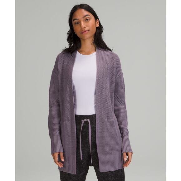 Lululemon M Medium Cashlu Sweater Cardigan Wrap Purple Casual Pockets W3EGYS - Picture 1 of 11